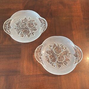 Vintage KIG Malaysia Frosted Rose Pressed Glass 7" Platter Plates Tray